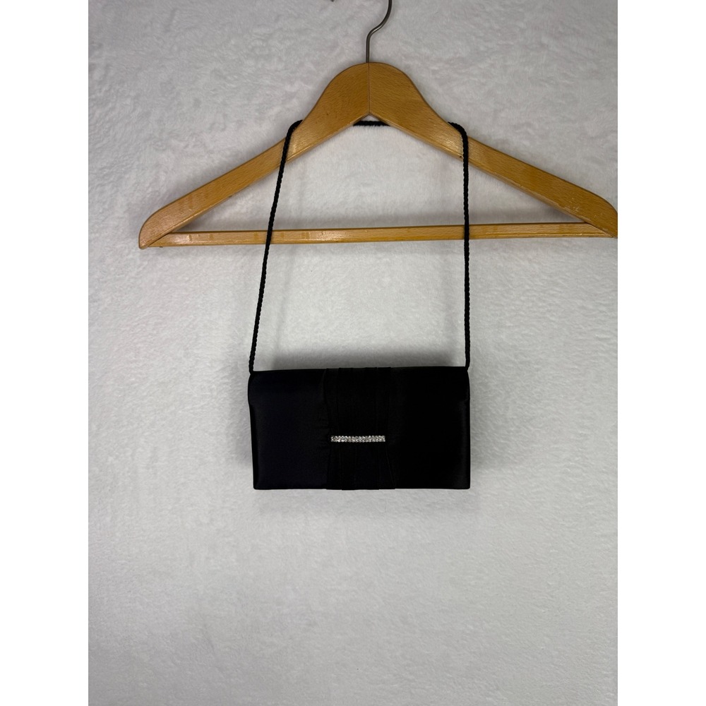 Style & Co Black Satin Pleated Rhinestone Evening Clutch Shoulder Purse Bag